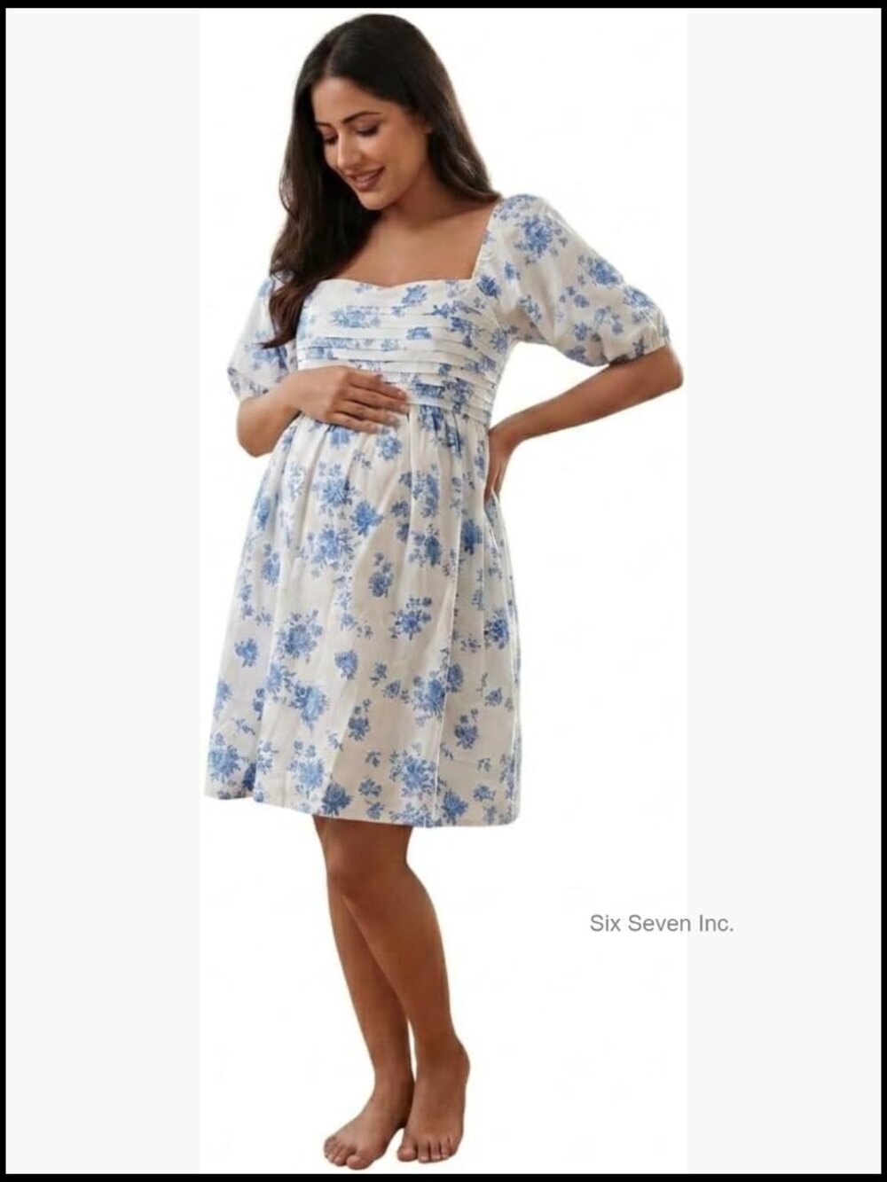 Ruched Off Shoulder A-line Puff Sleeve Maternity Mini Dress